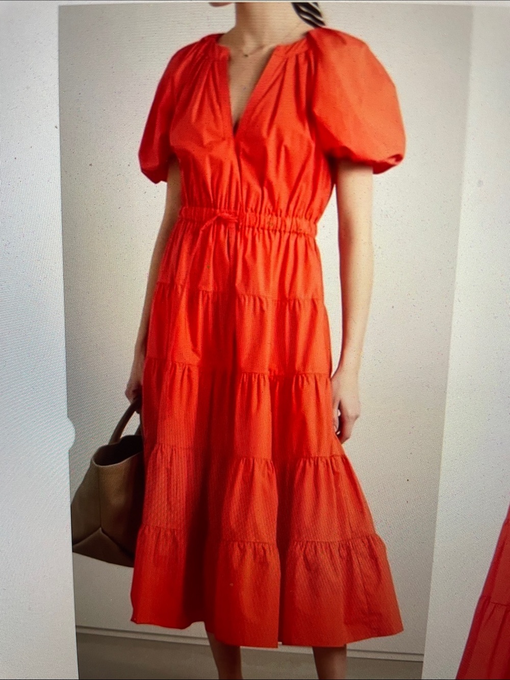 Ulla Johnson orange puff sleeved tiered midi dress sz 6